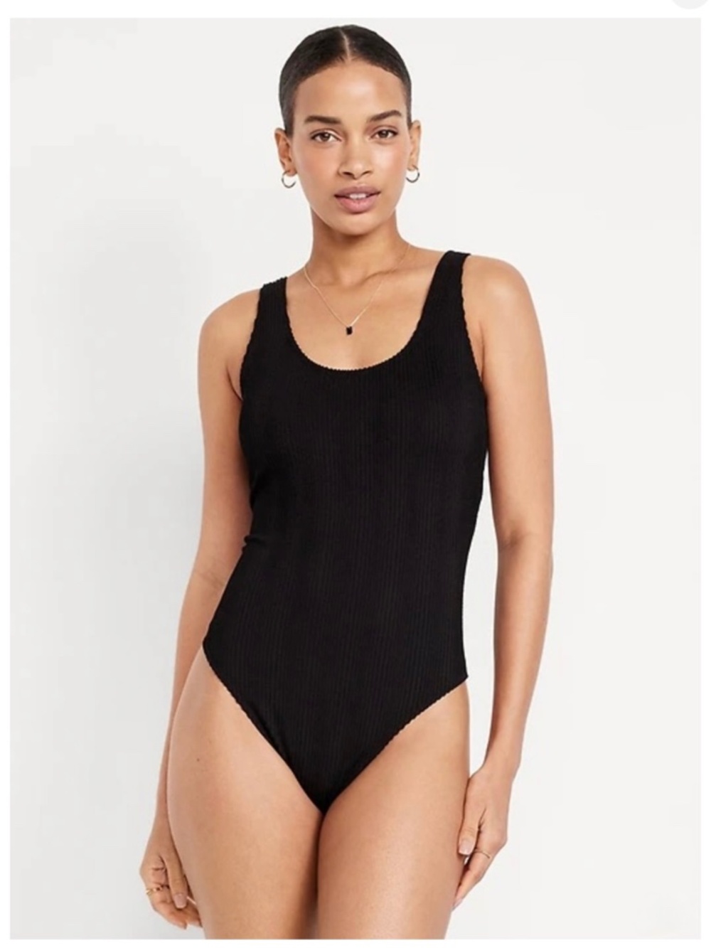 Old Navy Black Ribbed One Piece Swimsuit S